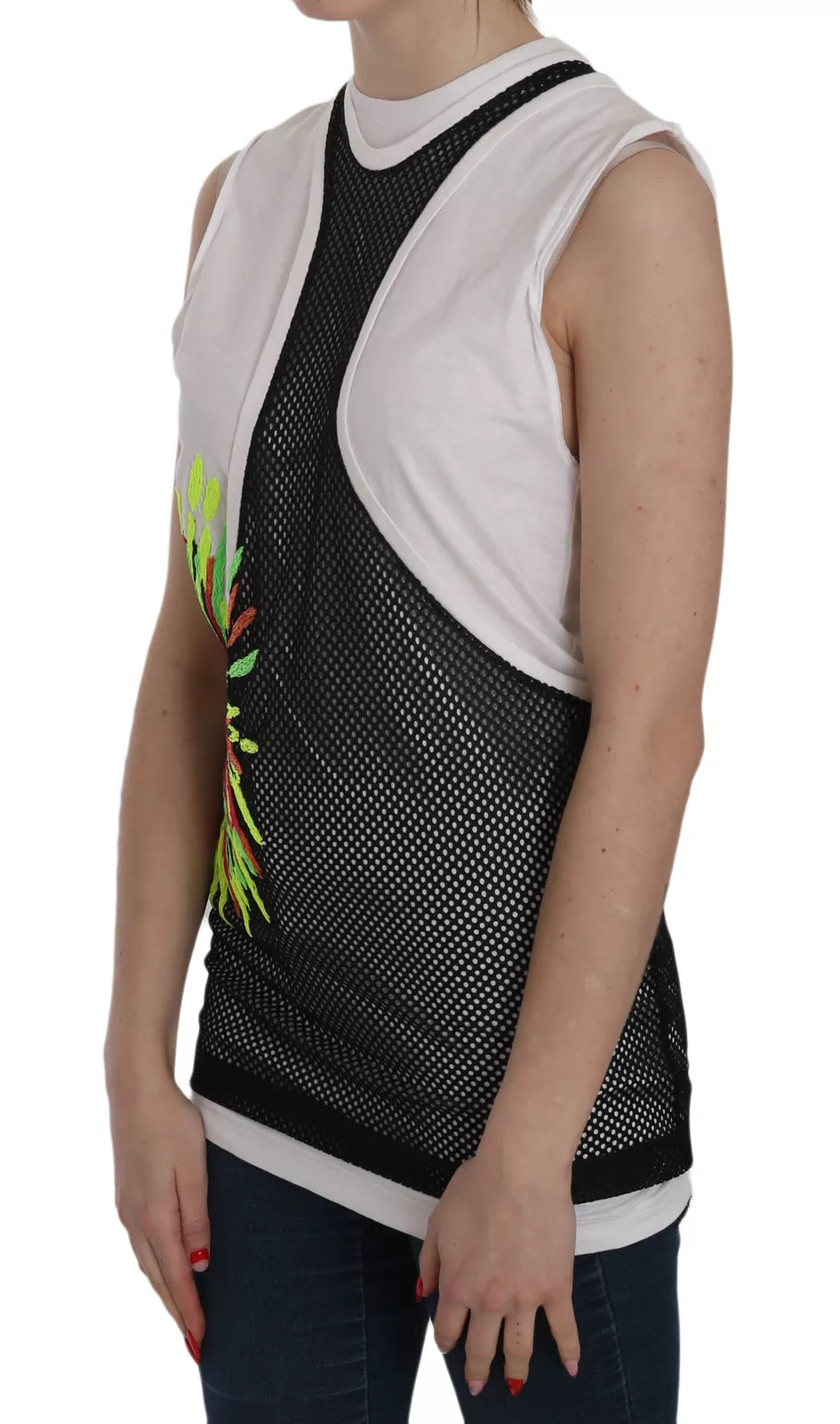 Dsquared² Schwarz-weiße ärmellose Baumwollbluse mit Rundhalsausschnitt