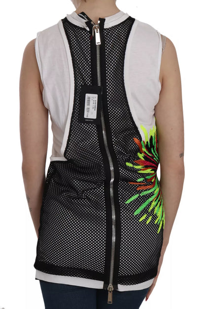 Dsquared² Schwarz-weiße ärmellose Baumwollbluse mit Rundhalsausschnitt