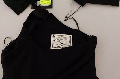 Dsquared² Schwarzes, bodenlanges Kleid mit langen Ärmeln und Seitenschlitzen