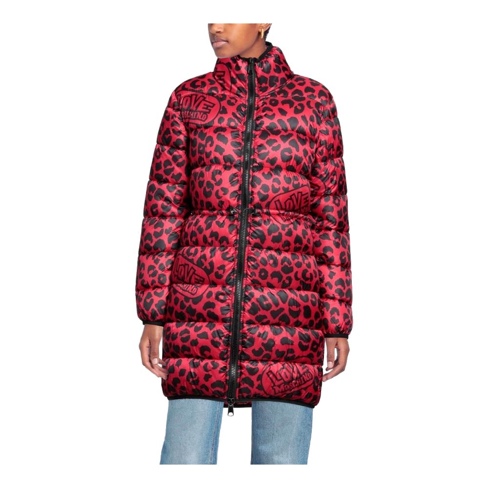 Love Moschino – Schicke, lange Daunenjacke mit Leopardenmuster