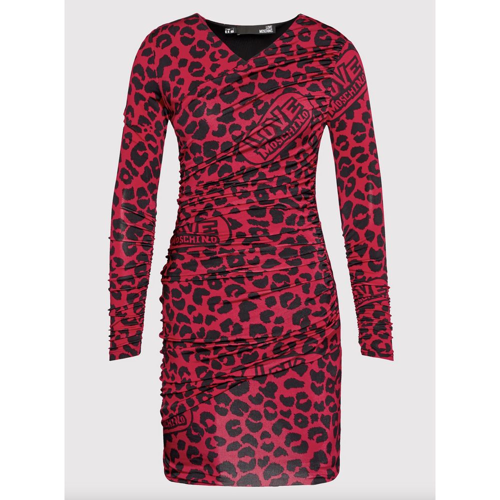 Love Moschino – Schickes Kleid mit Leopardenstruktur in Pink und Schwarz