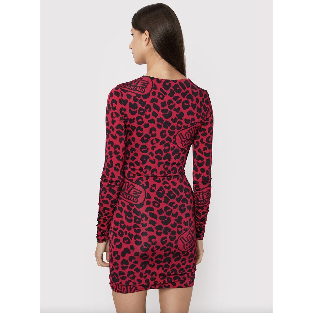 Love Moschino – Schickes Kleid mit Leopardenstruktur in Pink und Schwarz