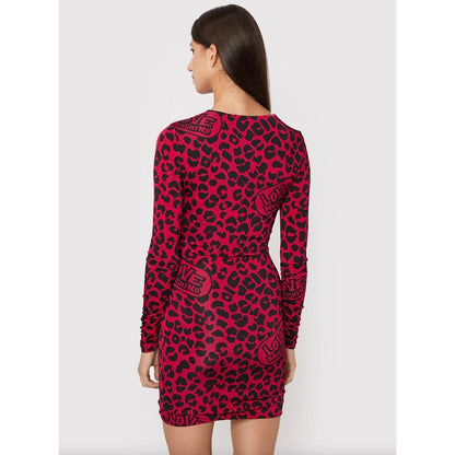 Love Moschino – Schickes Kleid mit Leopardenstruktur in Pink und Schwarz