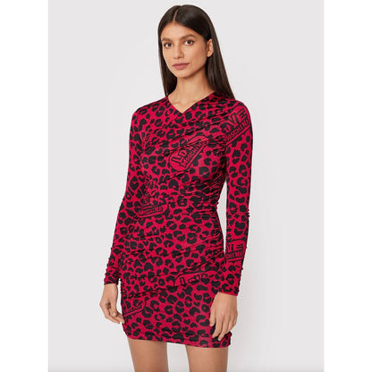 Love Moschino – Schickes Kleid mit Leopardenstruktur in Pink und Schwarz