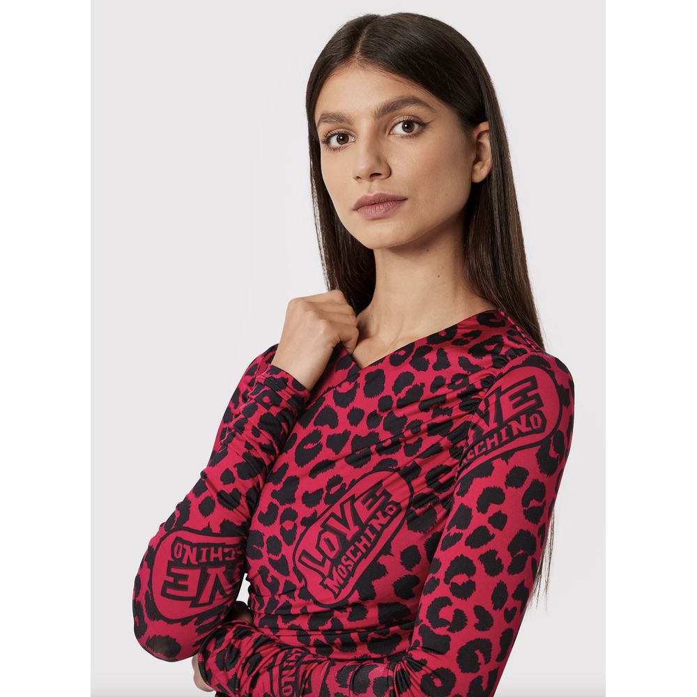 Love Moschino – Schickes Kleid mit Leopardenstruktur in Pink und Schwarz