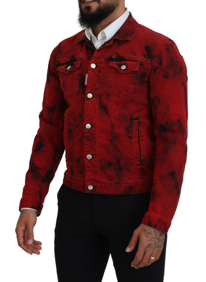 Dsquared² Rot-Schwarze Herren-Jeansjacke mit Batik-Kragen