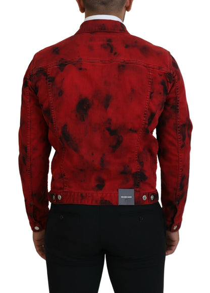 Dsquared² Rot-Schwarze Herren-Jeansjacke mit Batik-Kragen