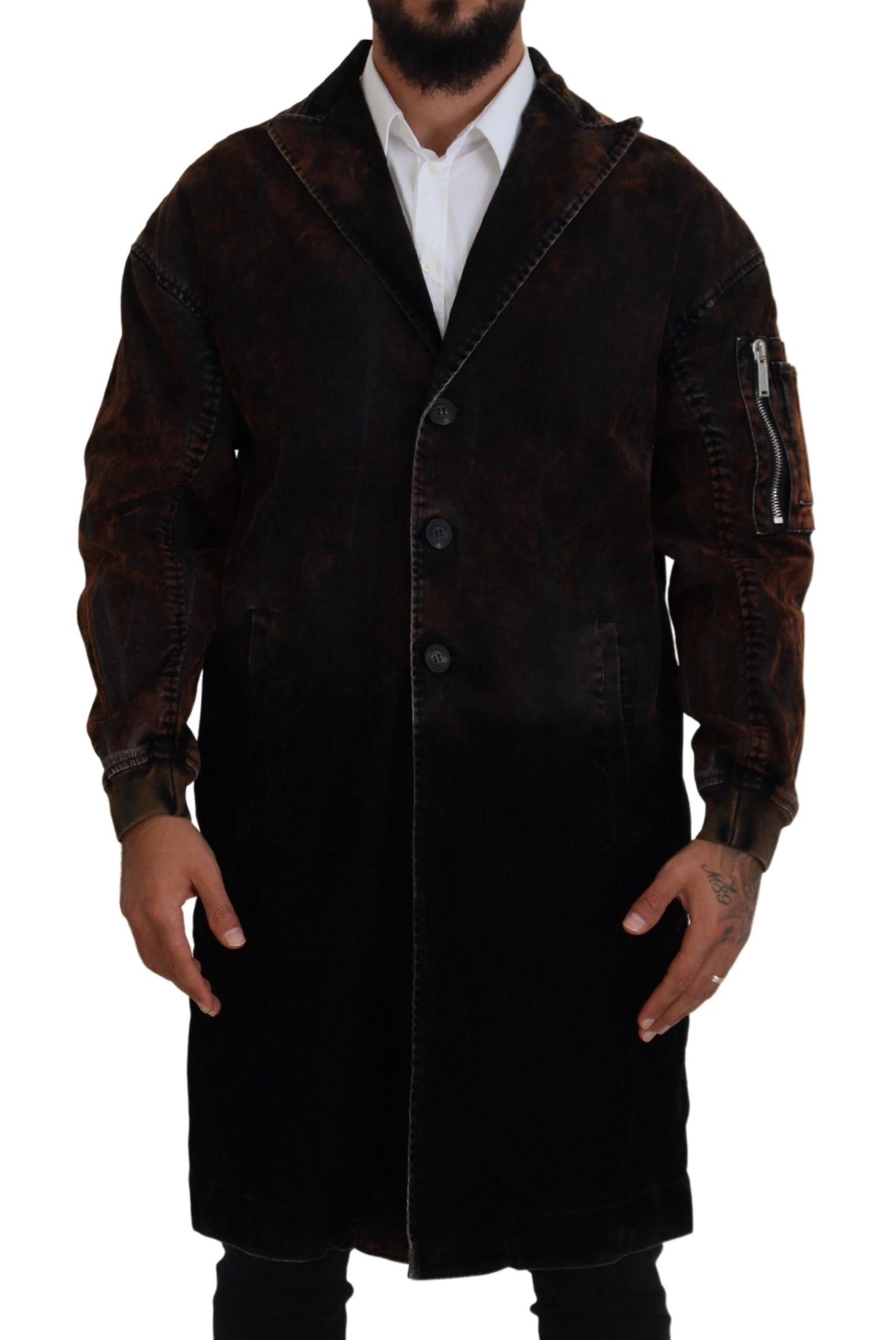 Dsquared² Braune Vollknopf-Herren-Langmantel-Baumwolljacke