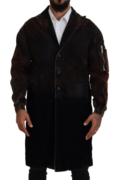 Dsquared² Braune Vollknopf-Herren-Langmantel-Baumwolljacke