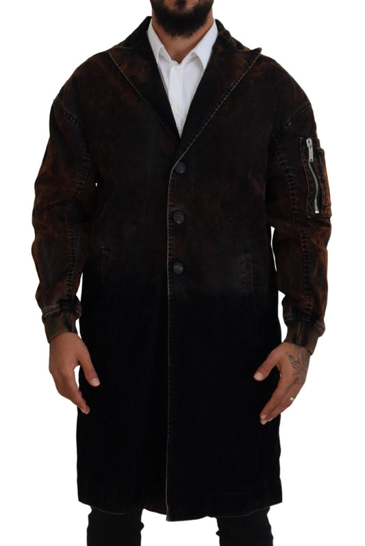 Dsquared² Braune Vollknopf-Herren-Langmantel-Baumwolljacke