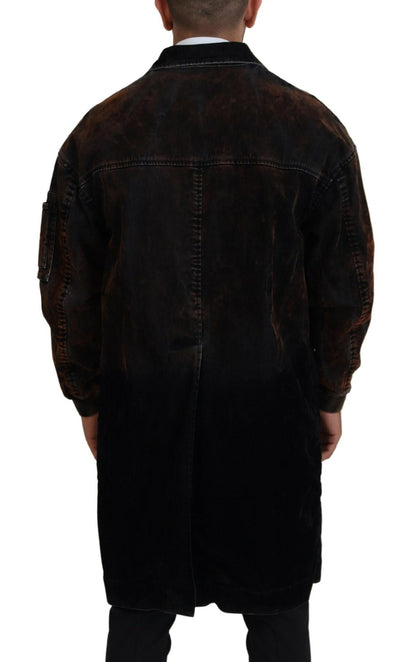 Dsquared² Braune Vollknopf-Herren-Langmantel-Baumwolljacke