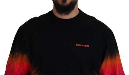 Dsquared² Schwarz-Orangefarbenes T-Shirt aus Baumwolle mit kurzen Ärmeln und Rundhalsausschnitt