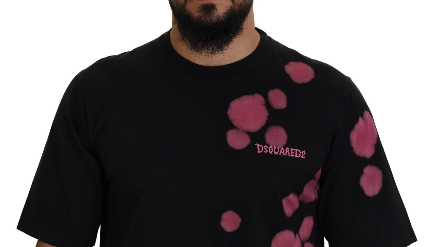 Dsquared² Schwarz-Rosa Baumwoll-T-Shirt mit kurzen Ärmeln und Rundhalsausschnitt