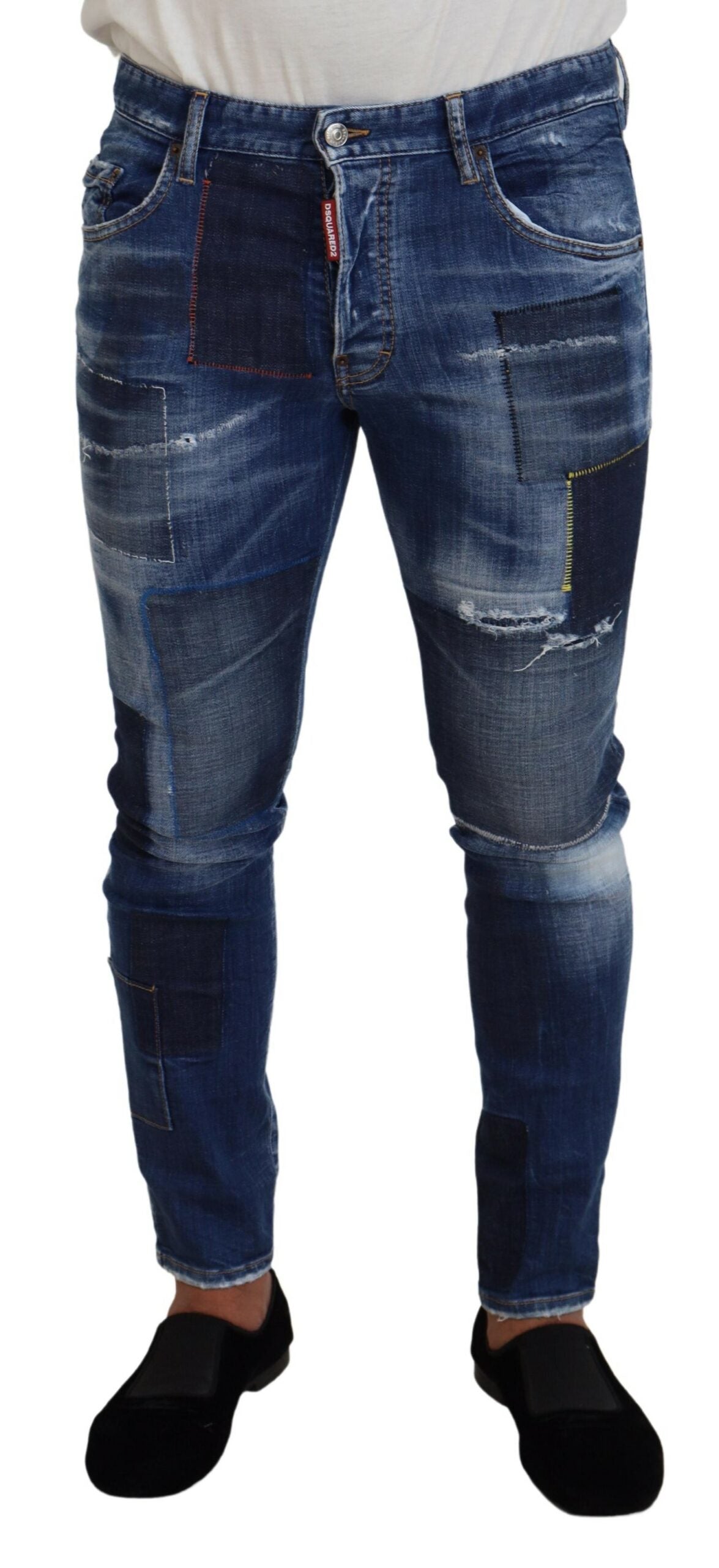 Dsquared² Blau verwaschene Patchwork Skinny Herren Jeans