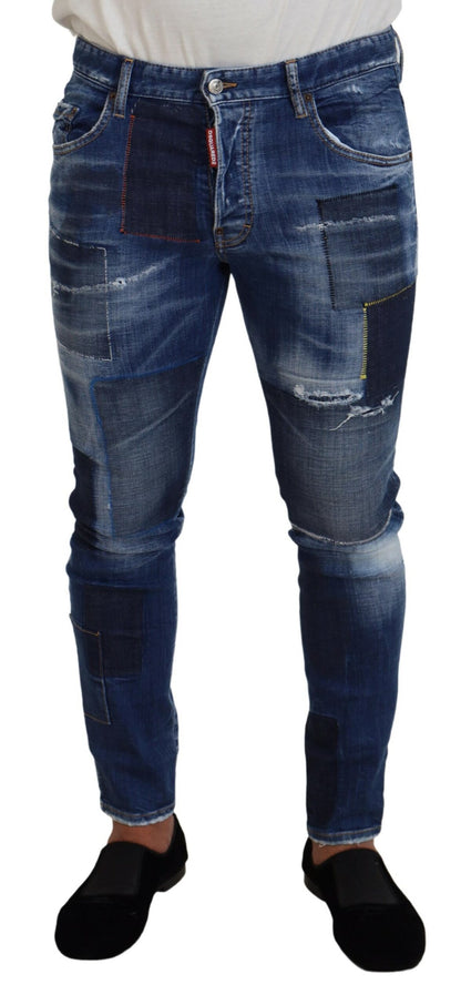 Dsquared² Blau verwaschene Patchwork Skinny Herren Jeans