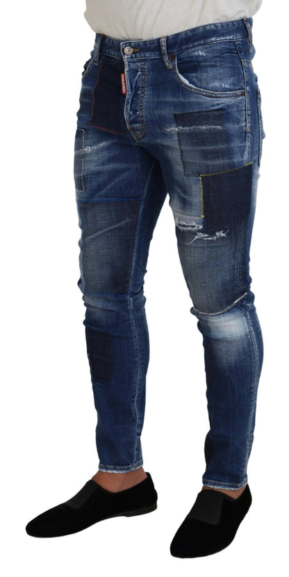 Dsquared² Blau verwaschene Patchwork Skinny Herren Jeans