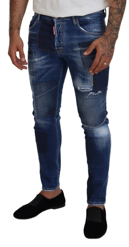 Dsquared² Blau verwaschene Patchwork Skinny Herren Jeans