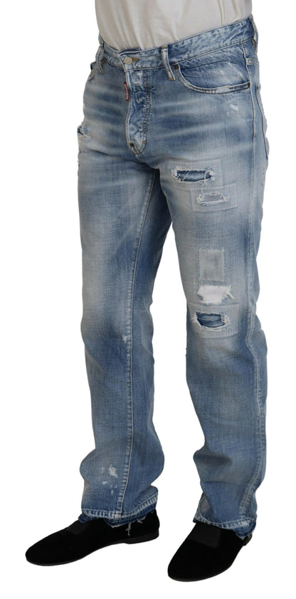 Dsquared² Blau verwaschene Straight Fit Herren Casual Denim Jeans