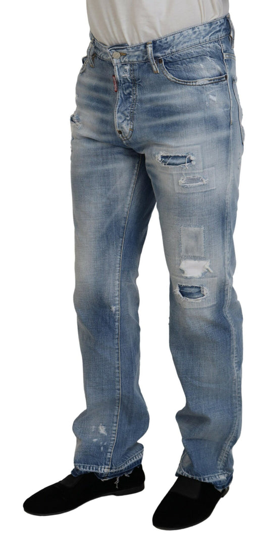 Dsquared² Blau verwaschene Straight Fit Herren Casual Denim Jeans