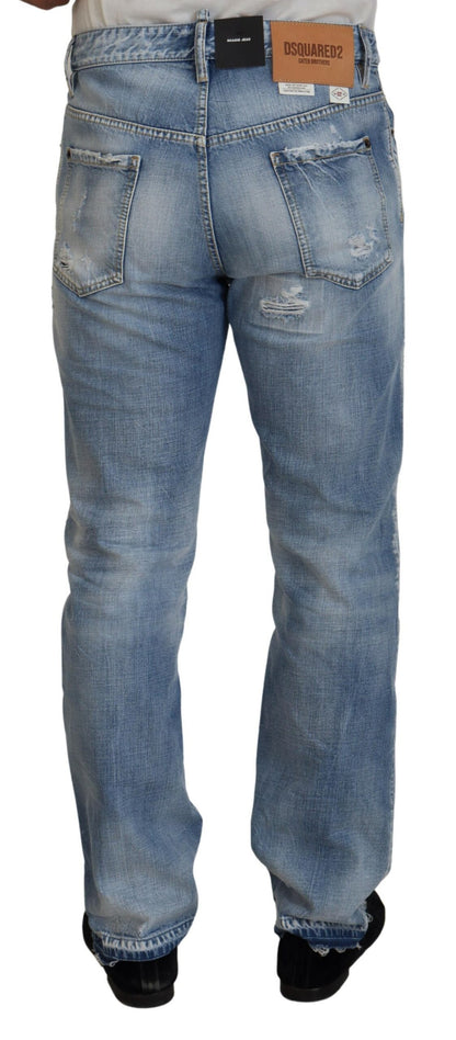 Dsquared² Blau verwaschene Straight Fit Herren Casual Denim Jeans