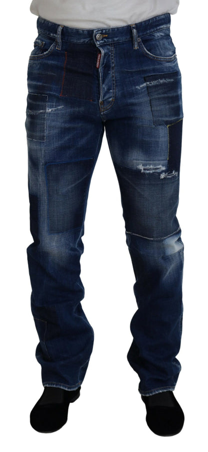 Dsquared² Blau verwaschene Patchwork-Jeans im Straight Fit