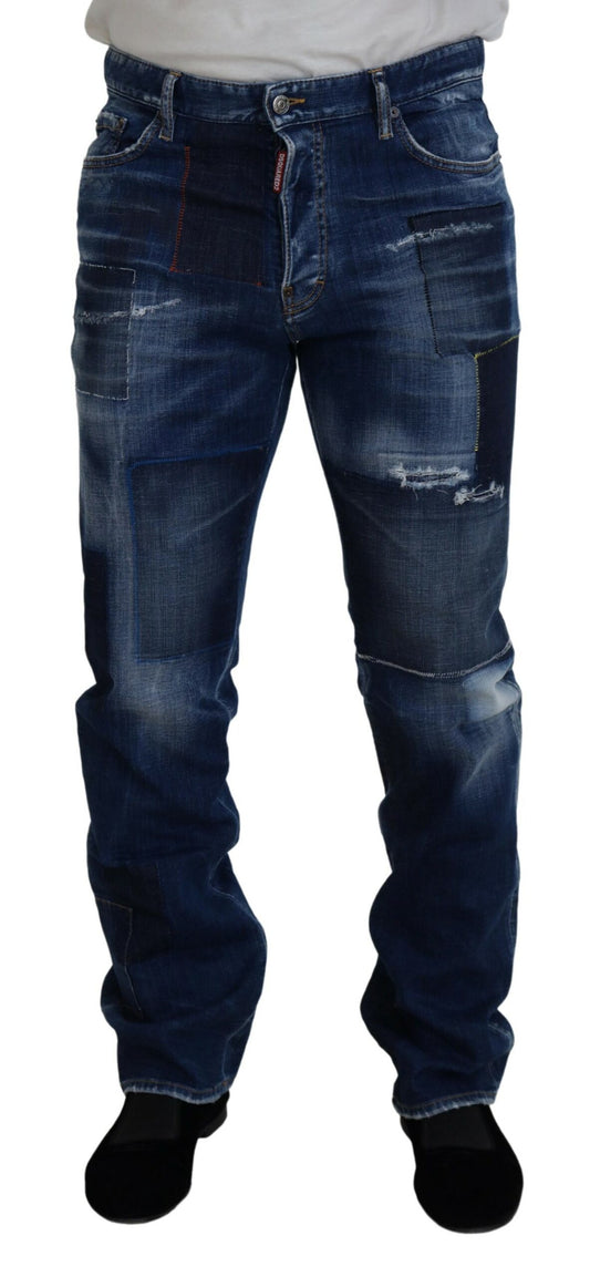 Dsquared² Blau verwaschene Patchwork-Jeans im Straight Fit