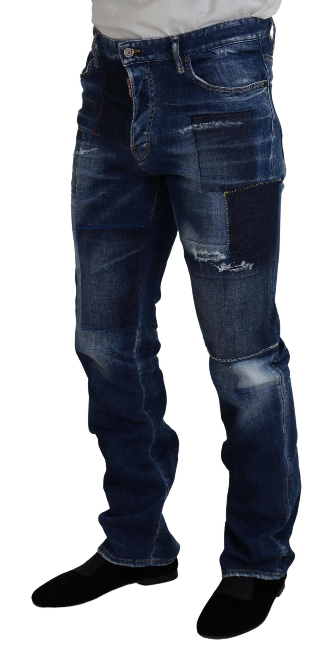 Dsquared² Blau verwaschene Patchwork-Jeans im Straight Fit