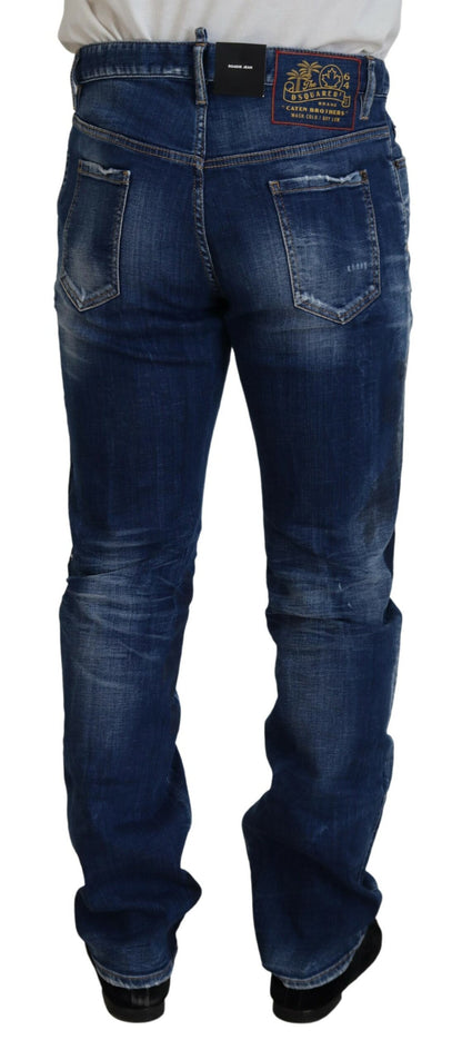 Dsquared² Blau verwaschene Patchwork-Jeans im Straight Fit
