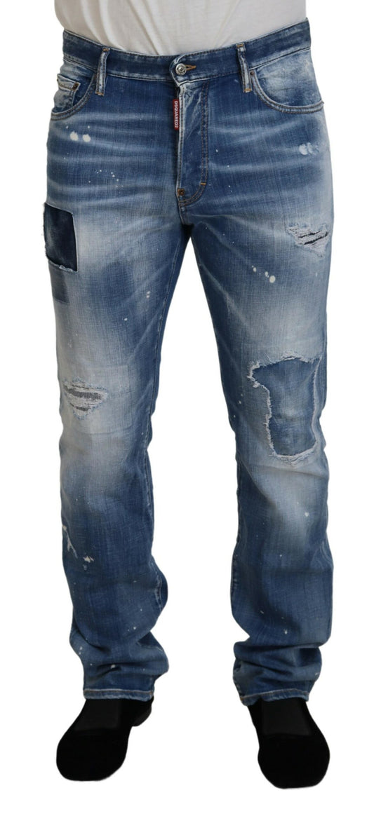 Dsquared² Blau verwaschene, zerfetzte, gerade geschnittene Freizeitjeans