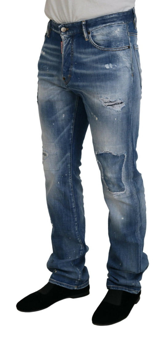 Dsquared² Blau verwaschene, zerfetzte, gerade geschnittene Freizeitjeans