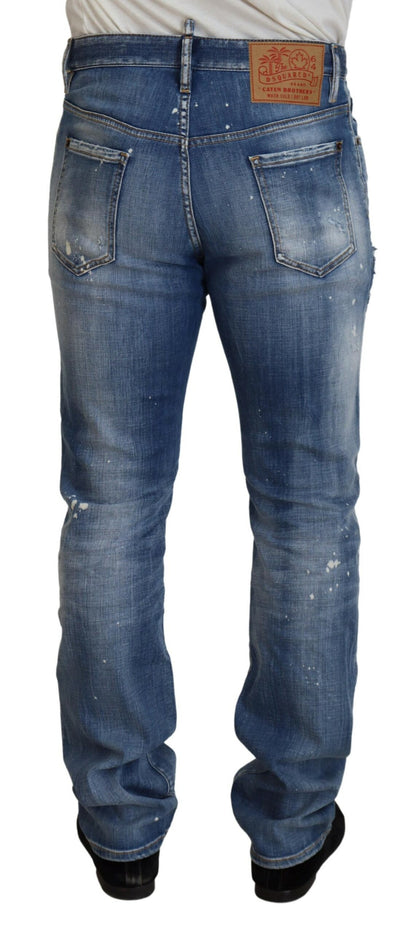 Dsquared² Blau verwaschene, zerfetzte, gerade geschnittene Freizeitjeans