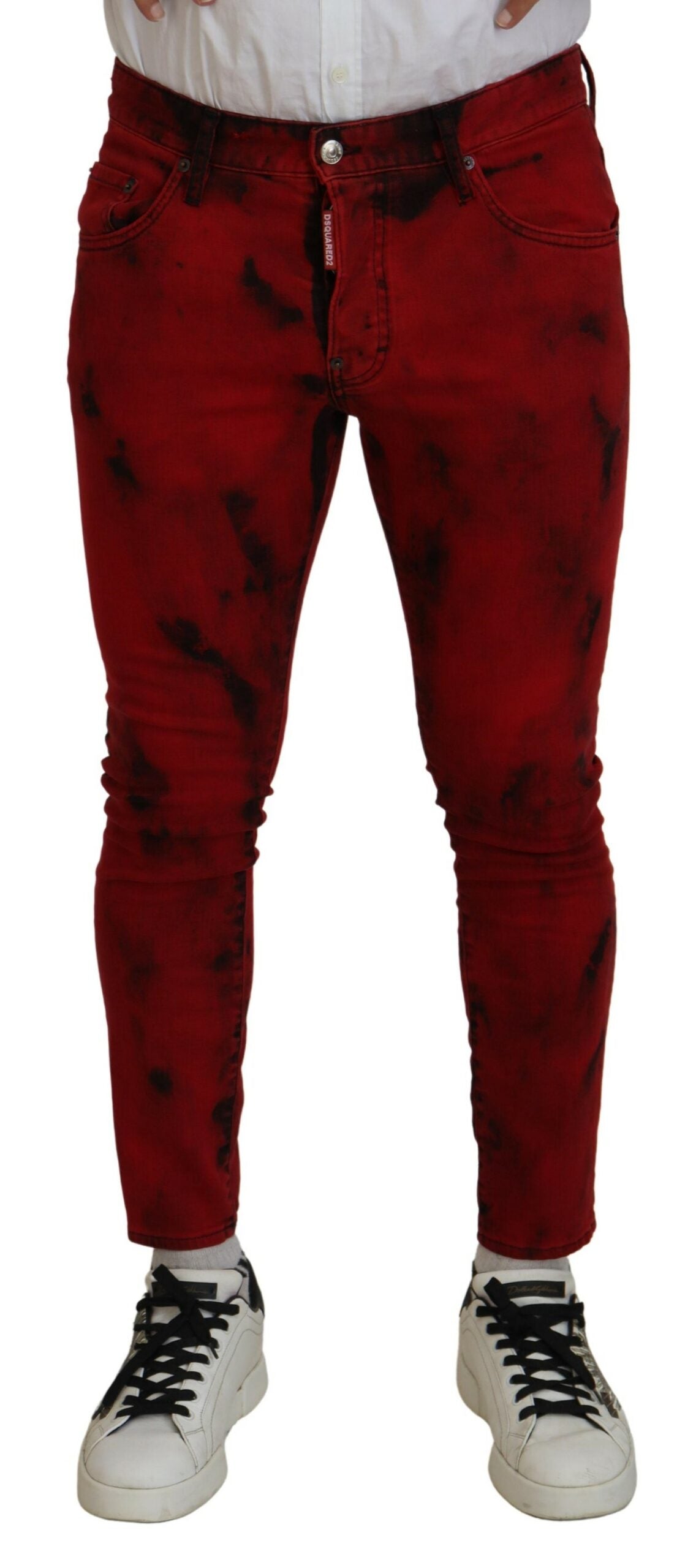 Dsquared² – Rote, lässige Skinny-Jeans aus Baumwolle mit Batikmuster