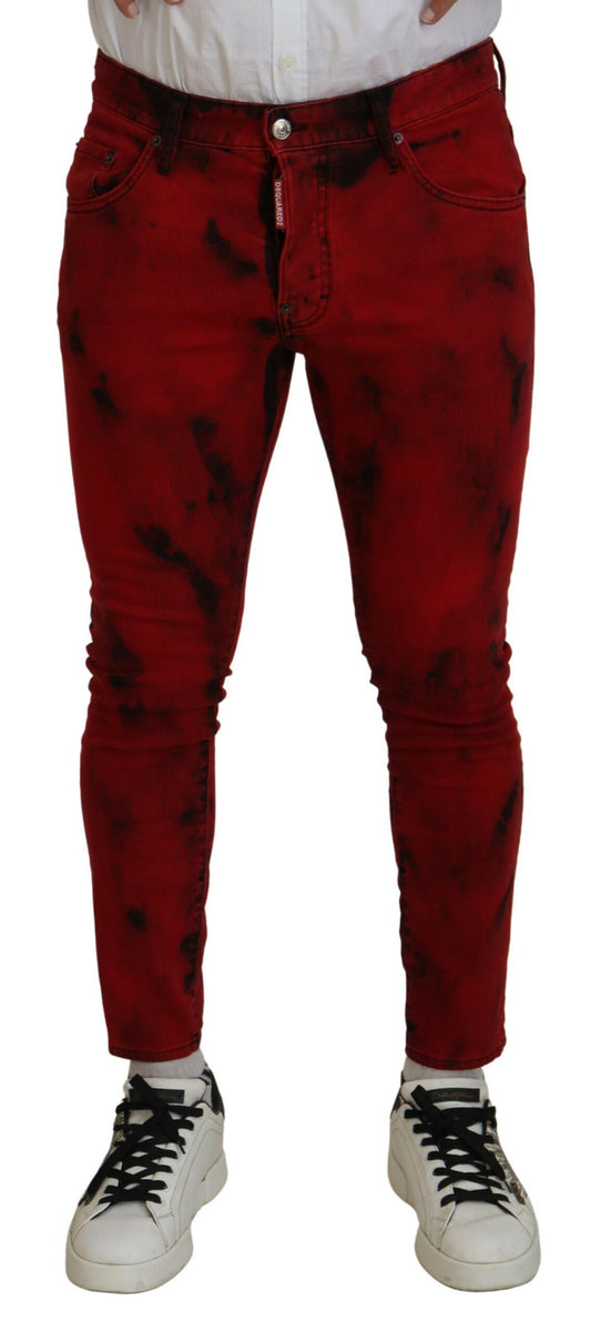 Dsquared² – Rote, lässige Skinny-Jeans aus Baumwolle mit Batikmuster
