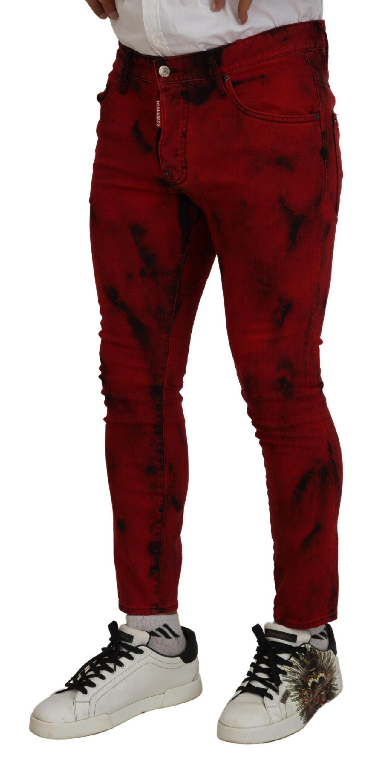 Dsquared² – Rote, lässige Skinny-Jeans aus Baumwolle mit Batikmuster