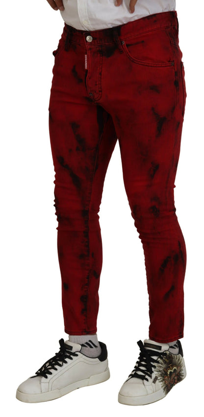 Dsquared² – Rote, lässige Skinny-Jeans aus Baumwolle mit Batikmuster