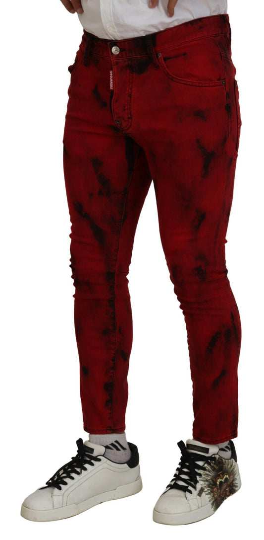 Dsquared² – Rote, lässige Skinny-Jeans aus Baumwolle mit Batikmuster