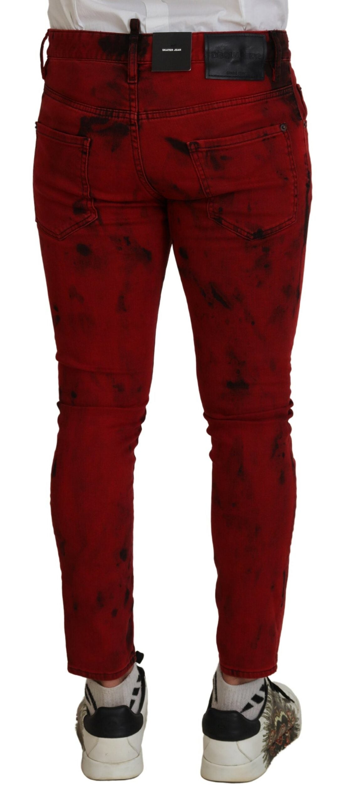 Dsquared² – Rote, lässige Skinny-Jeans aus Baumwolle mit Batikmuster