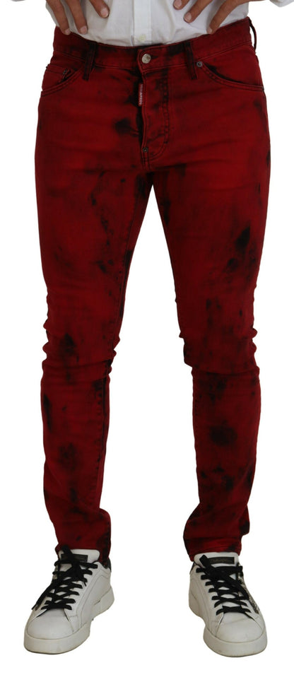 Dsquared² Rote, lässige Skinny-Jeans aus Baumwolle mit Batikmuster für Herren