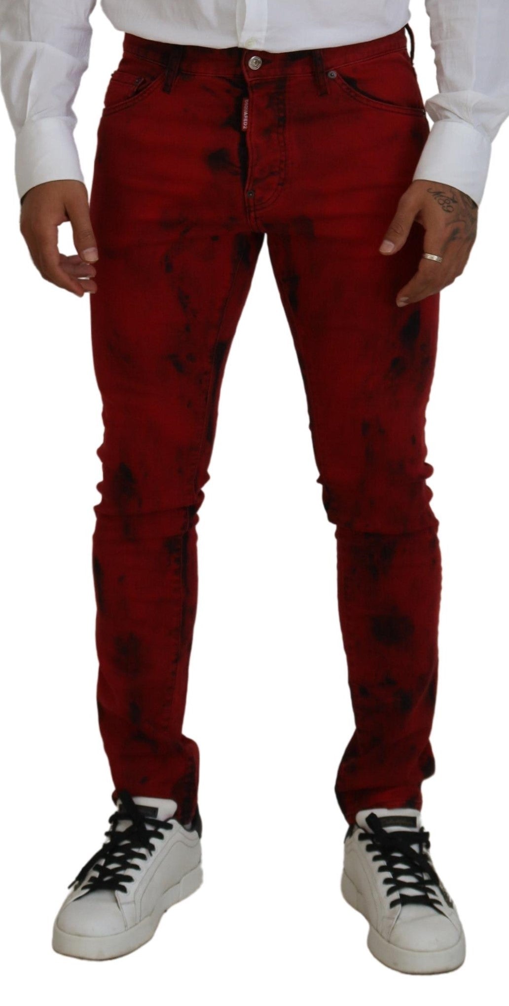 Dsquared² Rote, lässige Skinny-Jeans aus Baumwolle mit Batikmuster für Herren