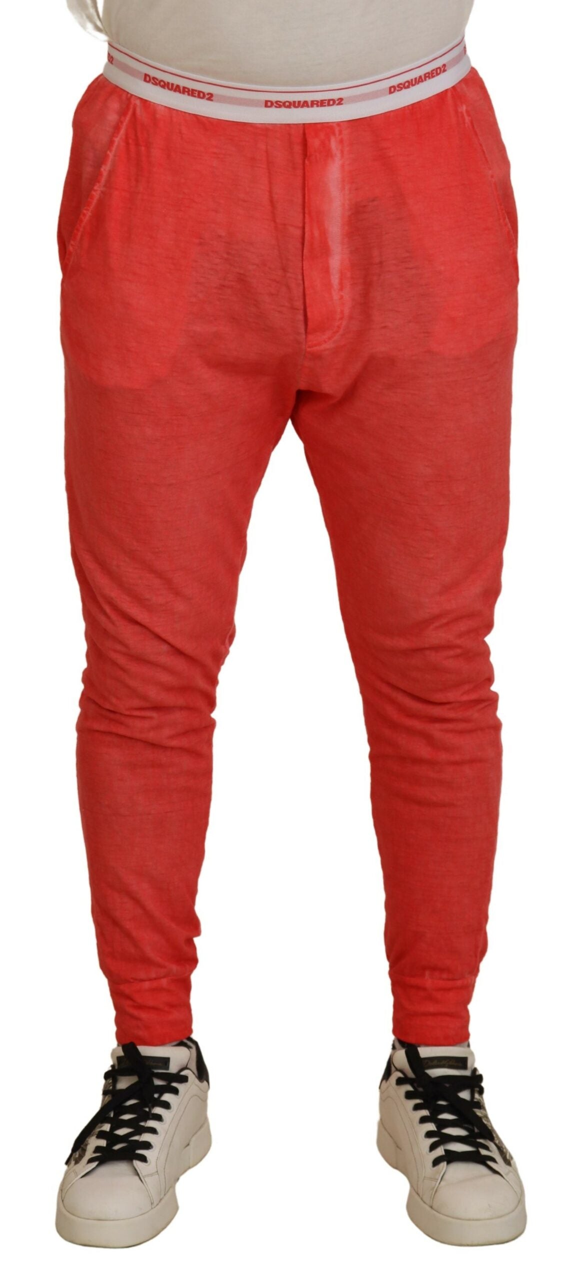 Dsquared² Orangefarbene Herrenhose aus Baumwolle mit elastischem Bund und Logo