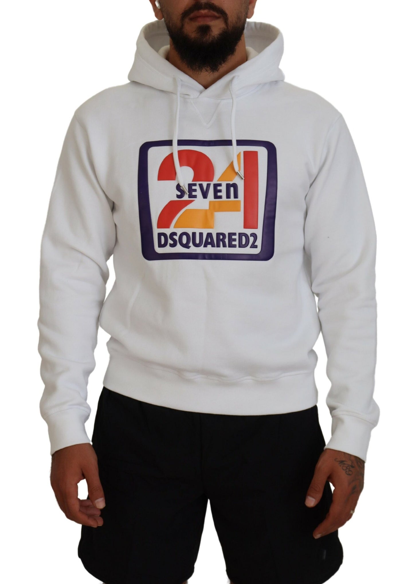 Dsquared² Weißer Baumwollpullover mit Kapuze und Aufdruck für Herren