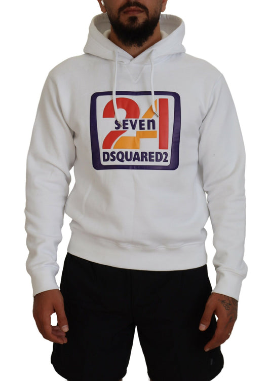 Dsquared² Weißer Baumwollpullover mit Kapuze und Aufdruck für Herren
