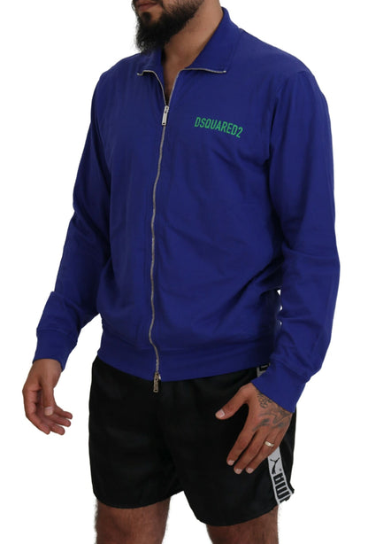 Dsquared² Blauer Herrenpullover mit durchgehendem Reißverschluss und bedrucktem Kragen aus Baumwolle