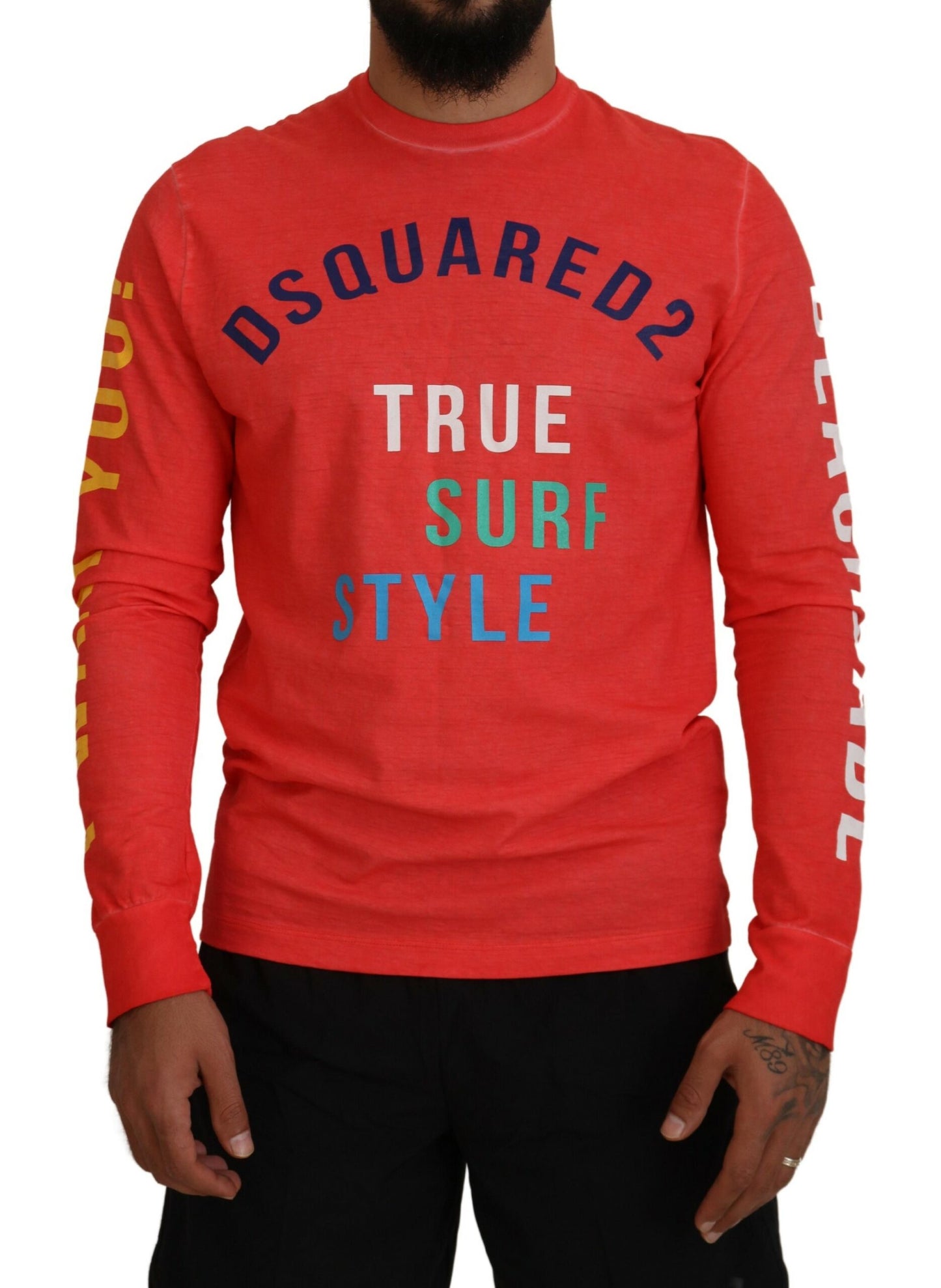 Dsquared² Orange T-Shirt mit langem Ärmel und buntem Print