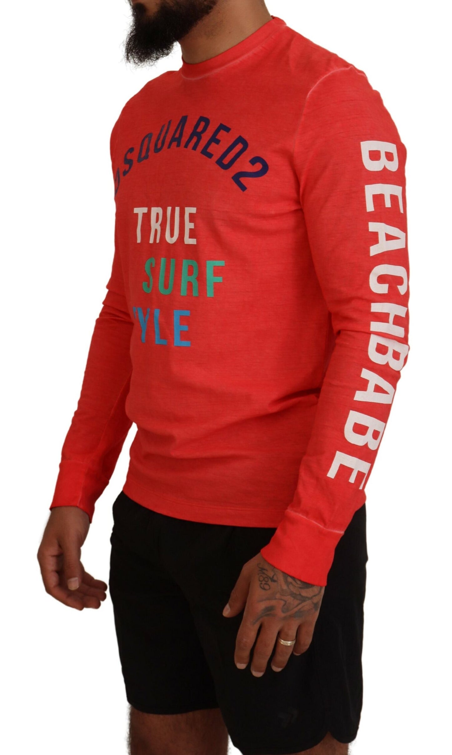 Dsquared² Orange T-Shirt mit langem Ärmel und buntem Print