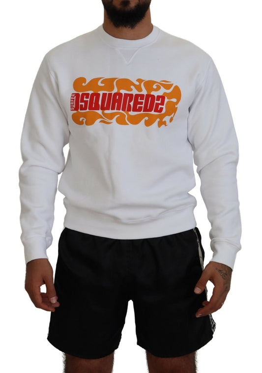 Dsquared² Weißer Pullover aus bedruckter Baumwolle mit langen Ärmeln