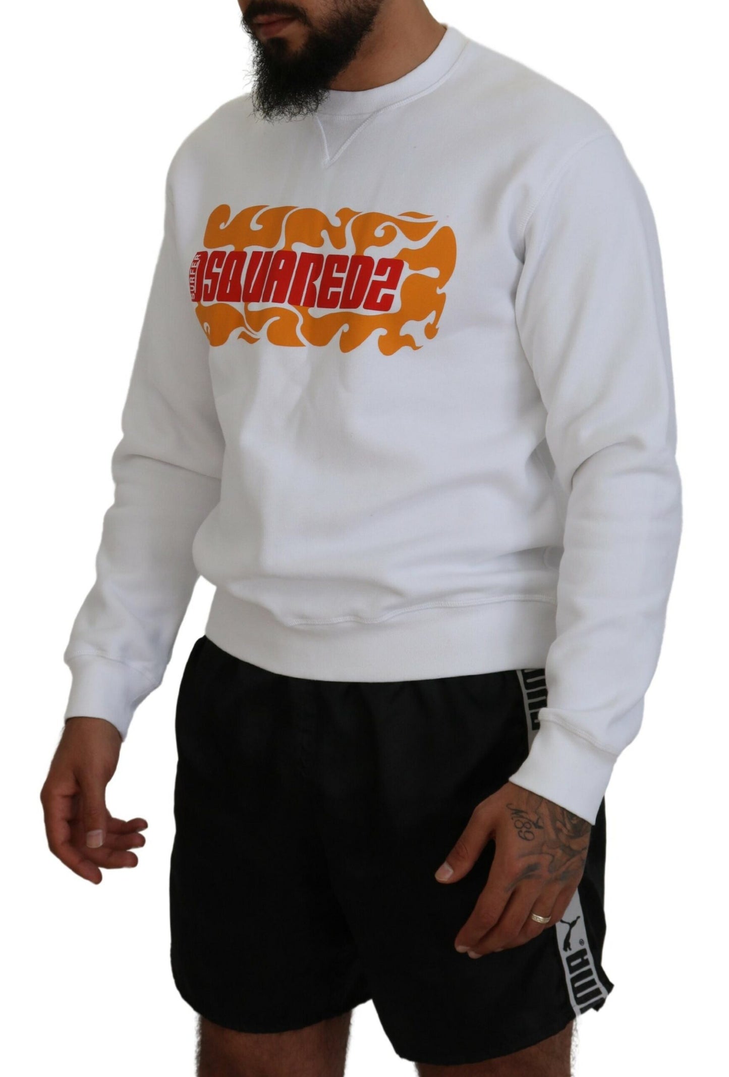 Dsquared² Weißer Pullover aus bedruckter Baumwolle mit langen Ärmeln