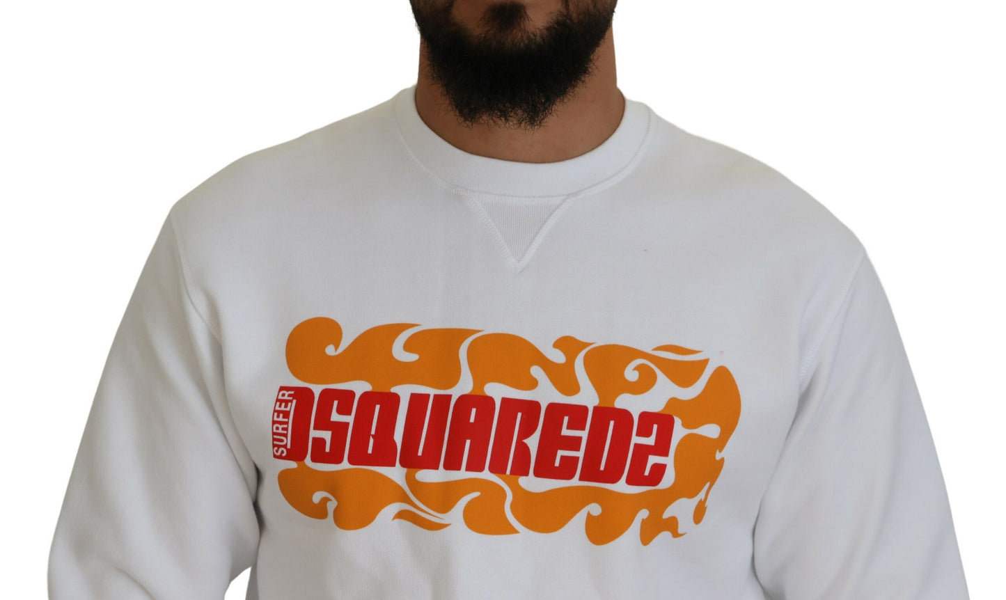Dsquared² Weißer Pullover aus bedruckter Baumwolle mit langen Ärmeln