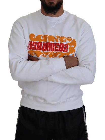 Dsquared² Weißer Pullover aus bedruckter Baumwolle mit langen Ärmeln