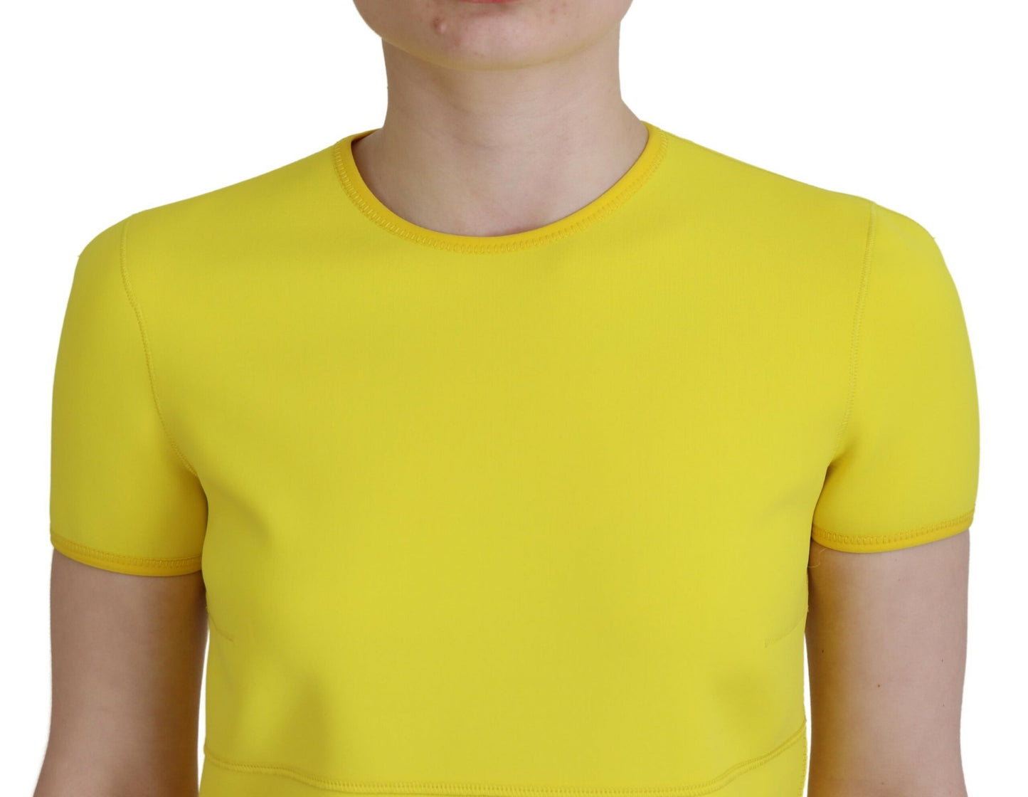 Dsquared² – Gelbes Nylon-Minikleid mit kurzen Ärmeln und Rundhalsausschnitt